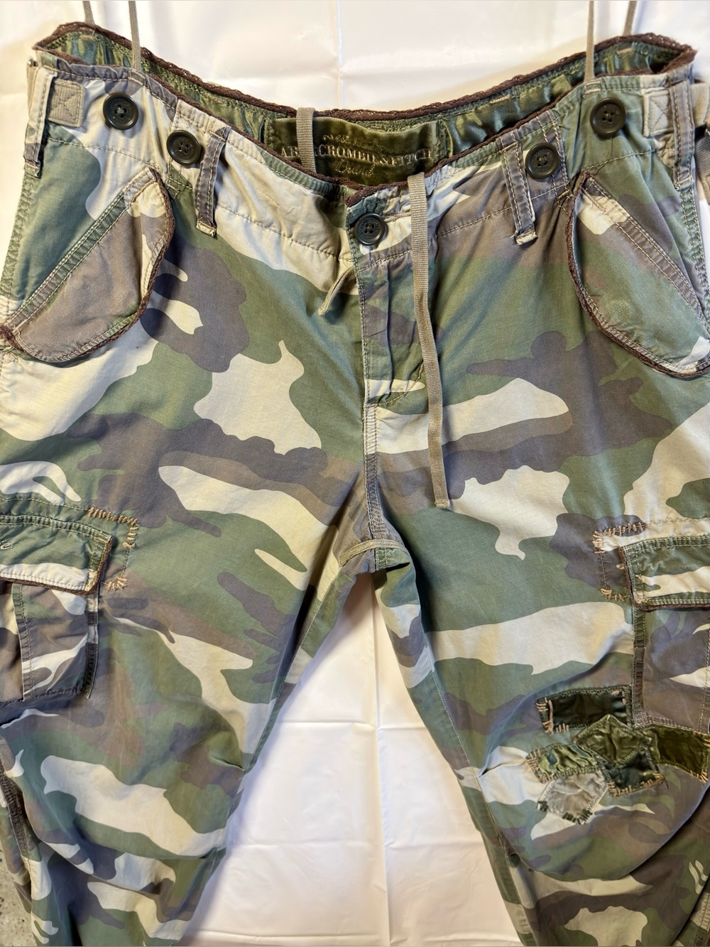 Vintage Y2K Abercrombie Camo Paratroopers Stitching Velvet Patchwork SZ 4 Unisex - Picture 11 of 14